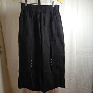 Shannon Passero Womens S Black Gauze Cropped Wide Leg Button Detail Pants Resort